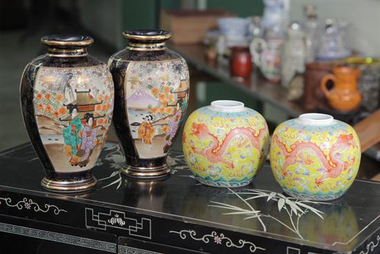 THREE PAIR OF ASIAN VASES. Two pair