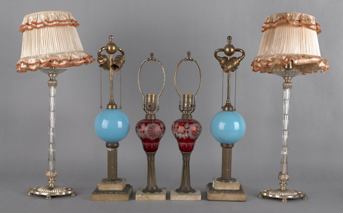 Three pair of early table lamps