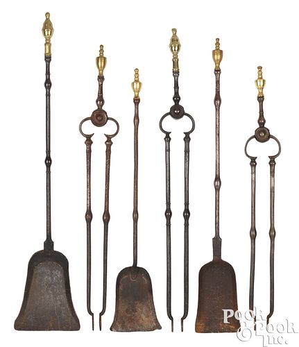 THREE PAIR OF WROUGHT IRON AND