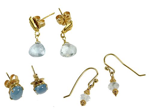 THREE PAIRS 18KT. AQUAMARINE