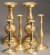 THREE PAIRS BRASS CANDLESTICKS