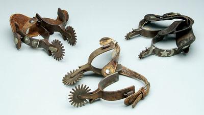 Three pairs Crockett spurs: one
