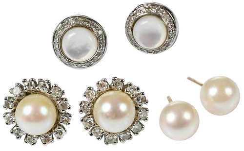 THREE PAIRS GEMSTONE STUD