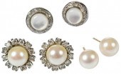 THREE PAIRS GEMSTONE STUD EARR