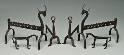 Three pairs hand forged iron