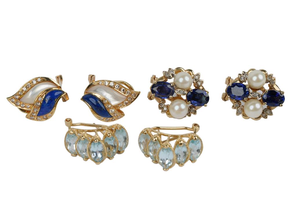 THREE PAIRS OF 14 KARAT YELLOW GOLD