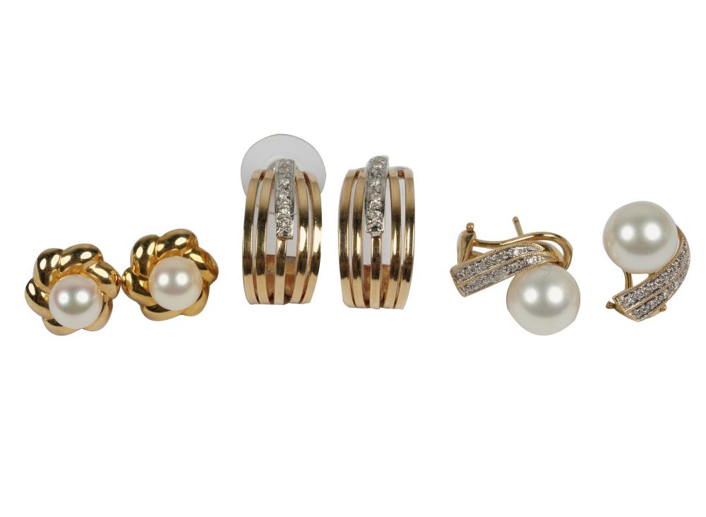 THREE PAIRS OF 14 KARAT YELLOW