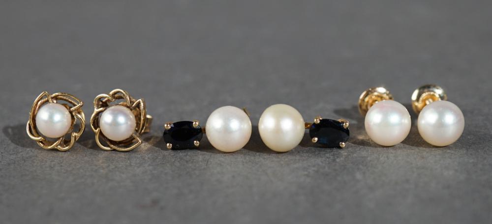 THREE PAIRS OF 14-KARAT YELLOW-GOLD