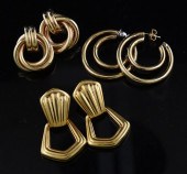 THREE PAIRS OF 14K GOLD EARRIN