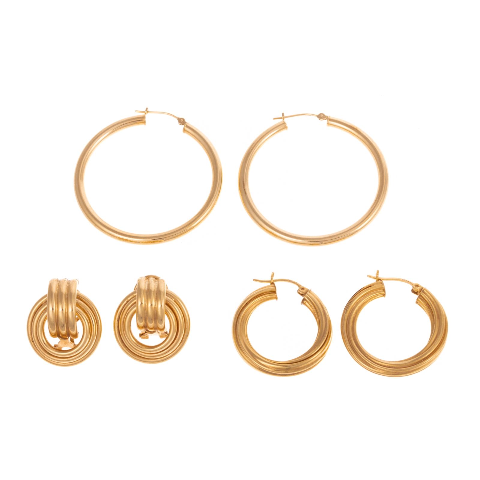THREE PAIRS OF 14K YELLOW