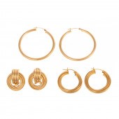 THREE PAIRS OF 14K YELLOW EARR