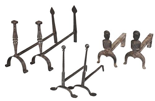 THREE PAIRS OF ANDIRONS, STEEL