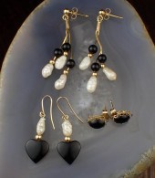 THREE PAIRS OF BLACK ONYX EARR