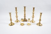 THREE PAIRS OF BRASS CANDLESTI