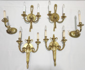 THREE PAIRS OF BRASS WALL SCON