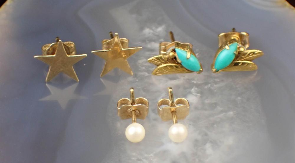 THREE PAIRS OF FOURTEEN KARAT