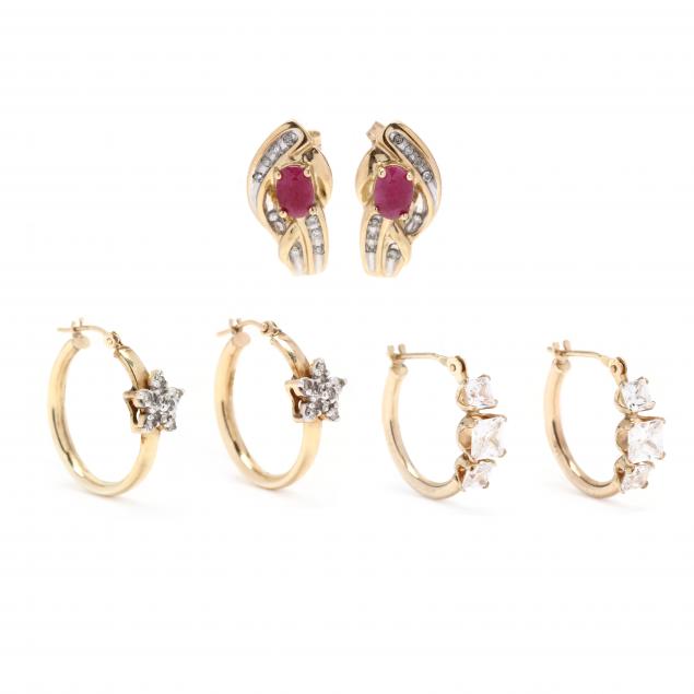 THREE PAIRS OF GEM-SET EARRINGS