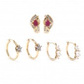 THREE PAIRS OF GEM-SET EARRING