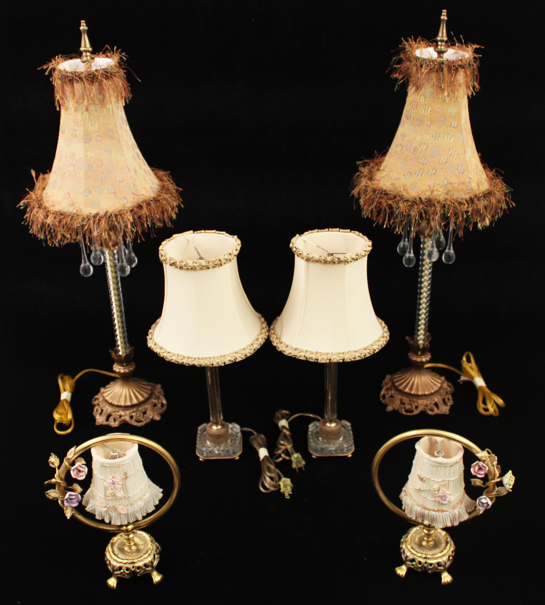 THREE PAIRS OF GLASS AND GILT