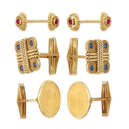Three Pairs of Gold Cufflinks 	 