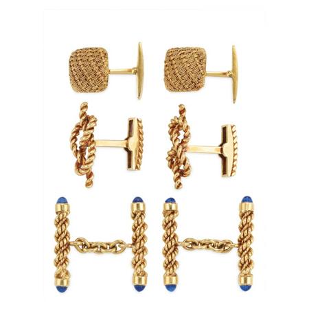 Three Pairs of Gold Cufflinks 	 