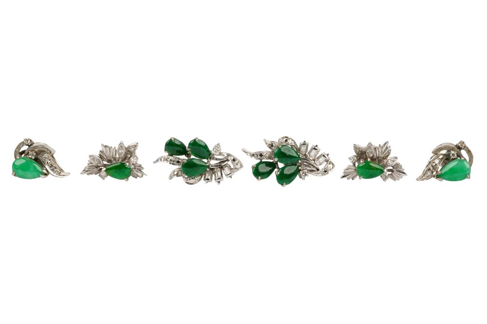 THREE PAIRS OF JADE & DIAMOND