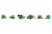 THREE PAIRS OF JADE & DIAMOND