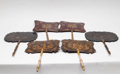 Three pairs of papier-mâché fans,