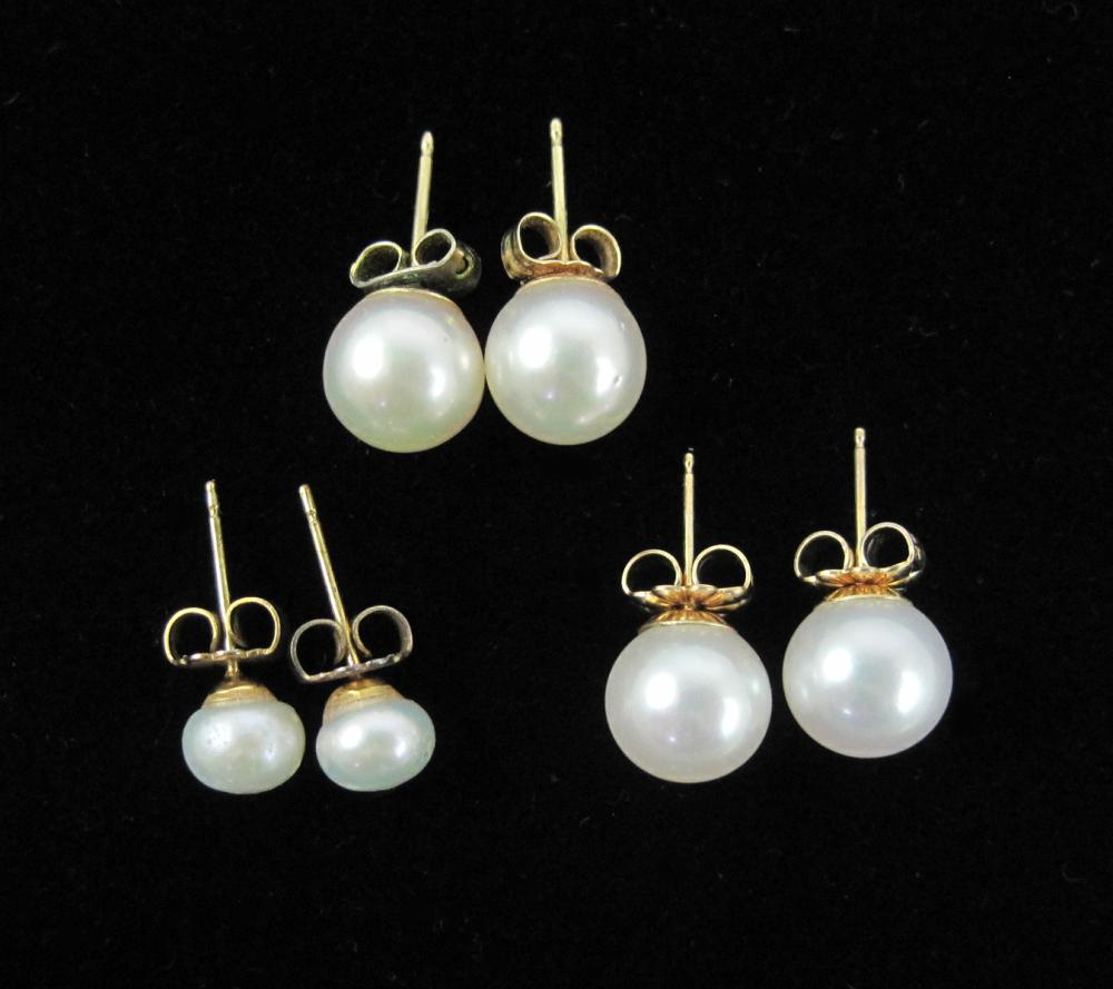 THREE PAIRS OF PEARL AND YELLOW