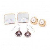 THREE PAIRS OF PEARL EARRINGS
