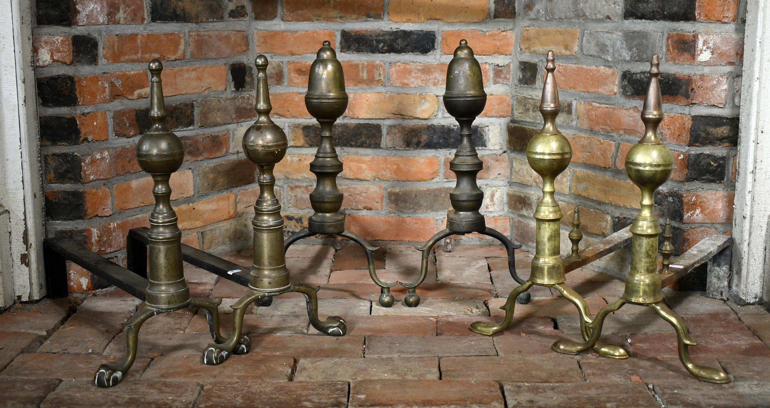 THREE PAIRS OF PERIOD BRASS