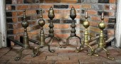 THREE PAIRS OF PERIOD BRASS AN