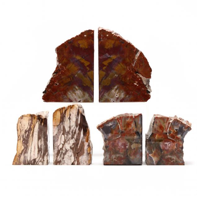 THREE PAIRS OF PETRIFIED WOOD