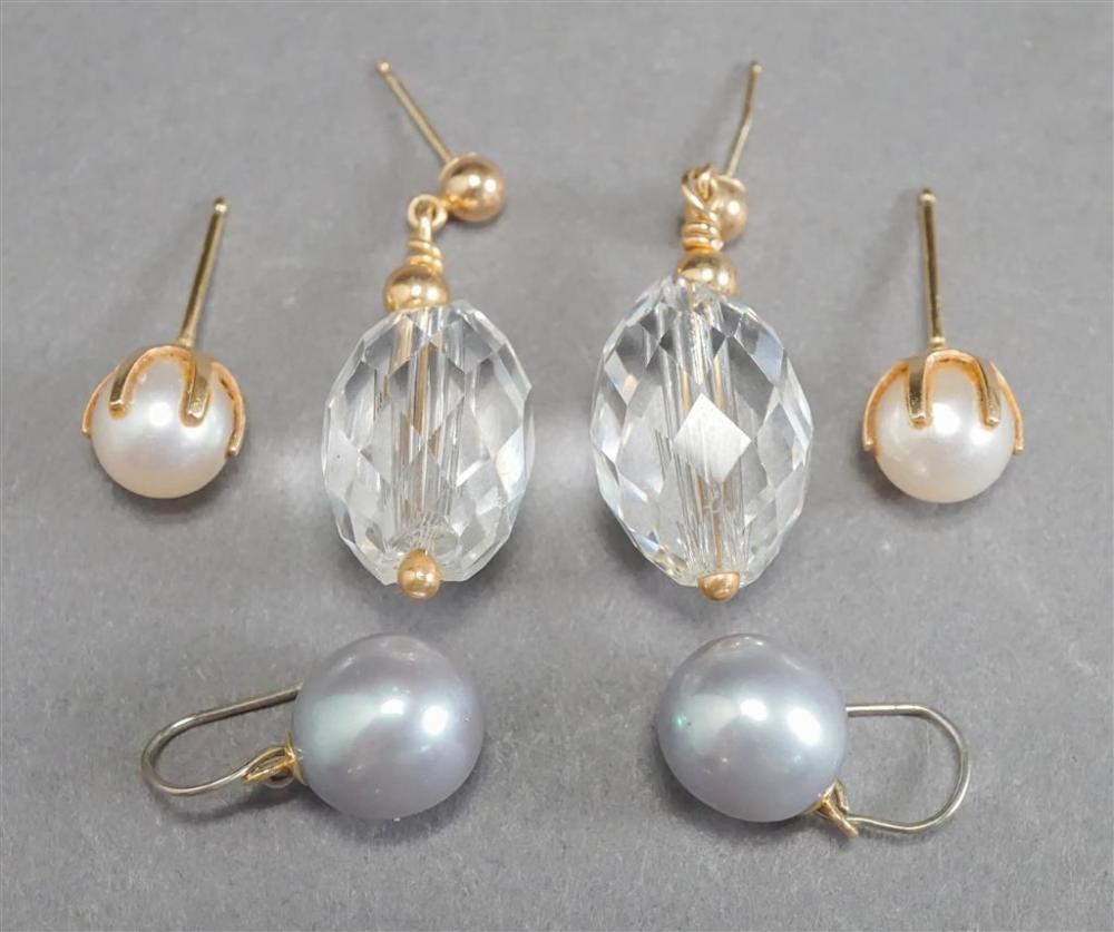 THREE PAIRS OF PIERCED EARRINGS: