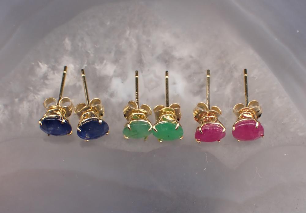 THREE PAIRS OF PRECIOUS GEMSTONE