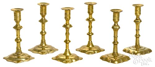 THREE PAIRS OF QUEEN ANNE BRASS