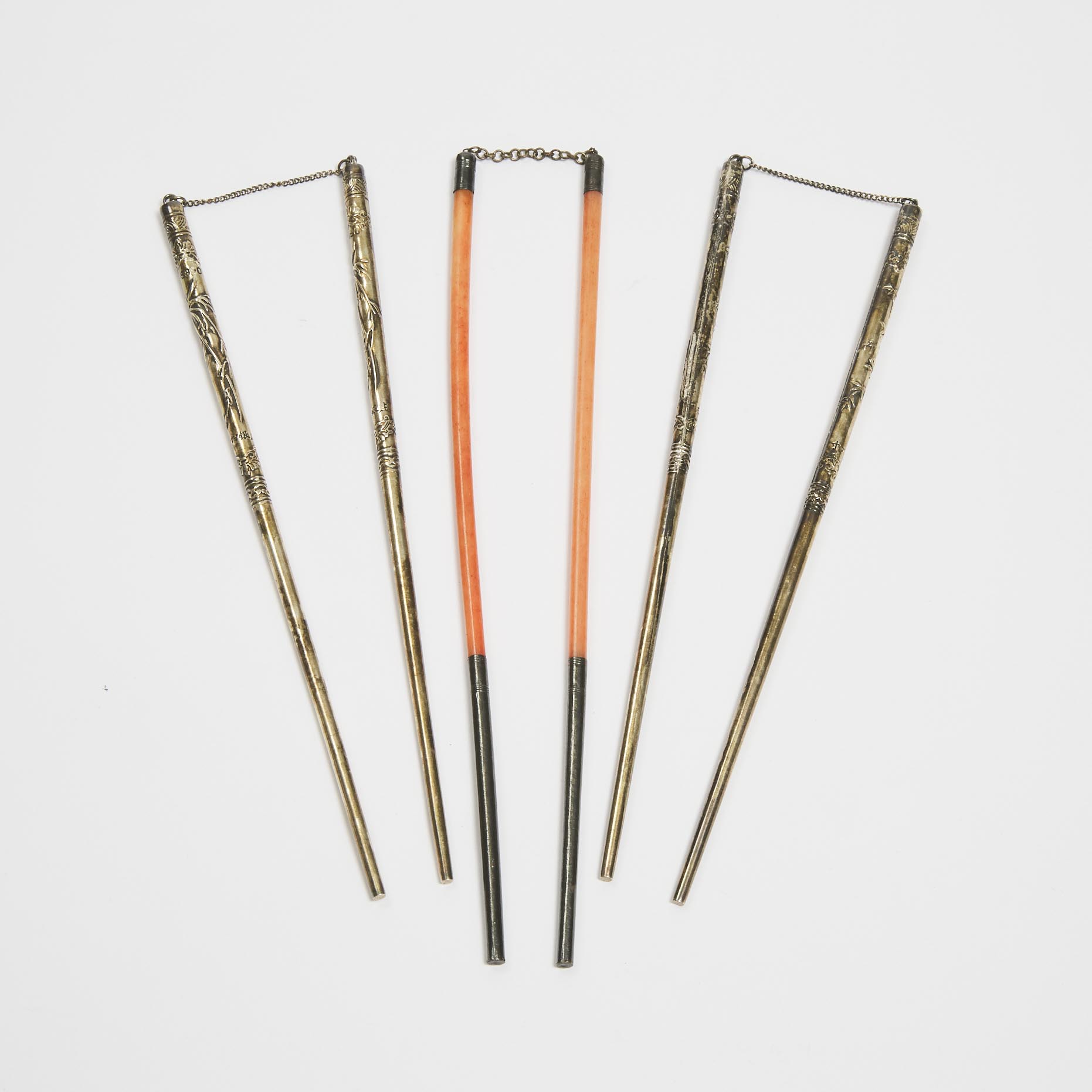 Three Pairs of Silver and Bone