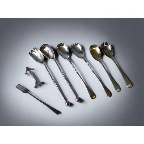 THREE PAIRS OF SILVER PLATE SALAD