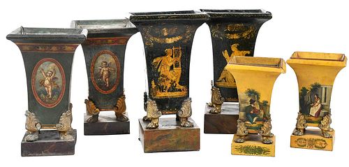 THREE PAIRS OF TOLE PAINTED