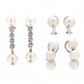 THREE PAIRS OF WHITE GOLD AND