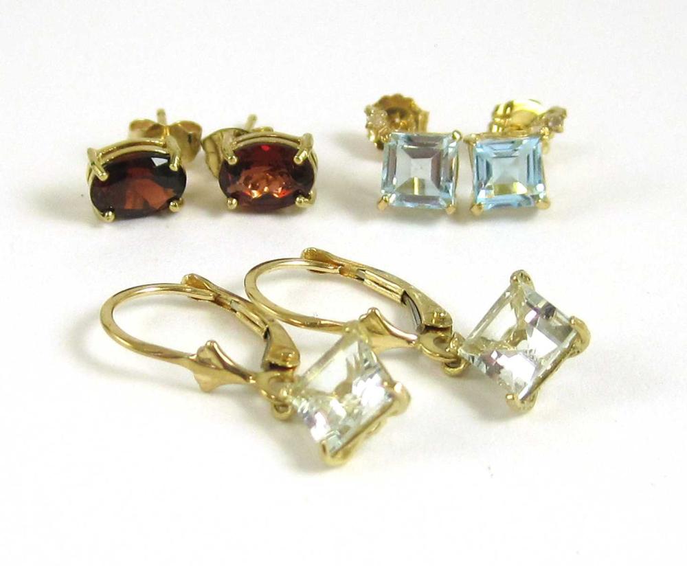 THREE PAIRS OF YELLOW GOLD