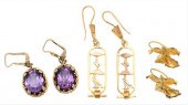 THREE PAIRS OF YELLOW GOLD EAR