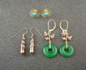 THREE PAIRS OF YELLOW GOLD EAR