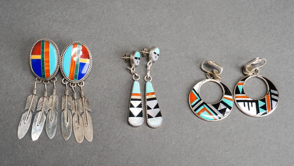 THREE PAIRS OF ZUNI STYLE