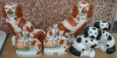 THREE PAIRS STAFFORDSHIRE FIGU