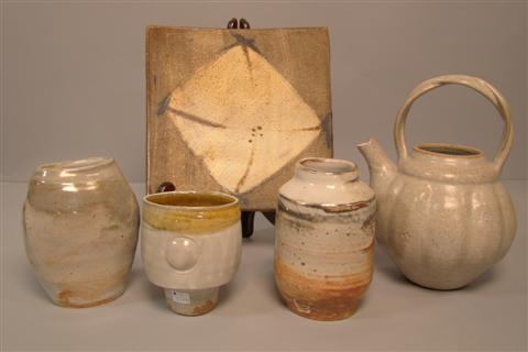 THREE PALE GREY-GLAZED STONEWARE