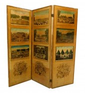 THREE PANEL SCREEN WITH APPLIE