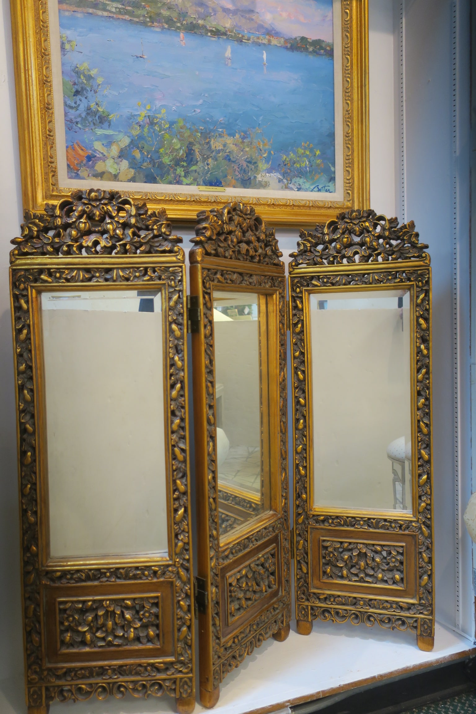 THREE PANELED BEVELED MIRROR