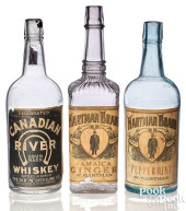THREE PAPER LABEL WHISKEY BOTT