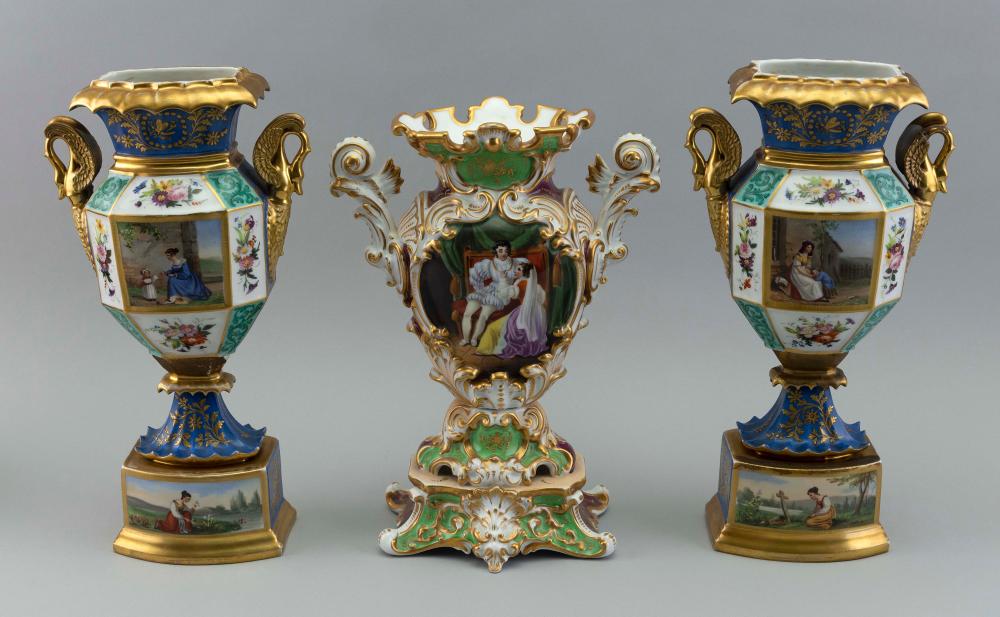 THREE PARIS PORCELAIN MANTEL